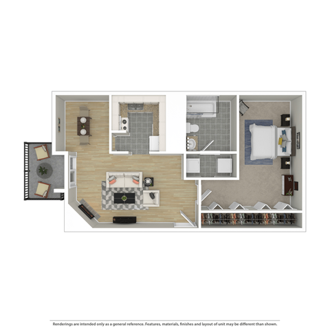 a floor plan of a furnished one bedroom home